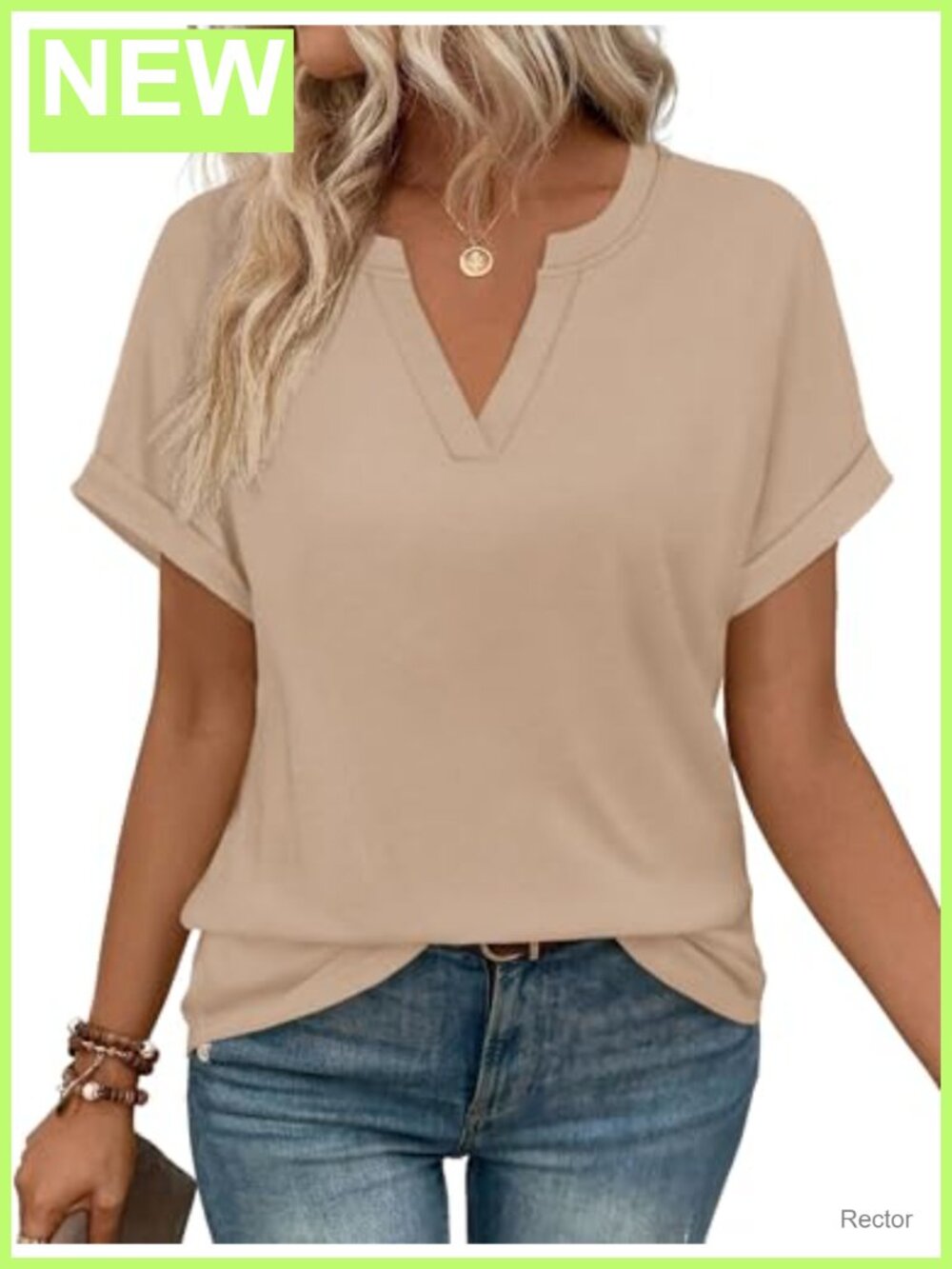 Women's V-Neck Short Sleeve Blouse Loose Fit Tunic Top 95% Polyester 5% Spandex